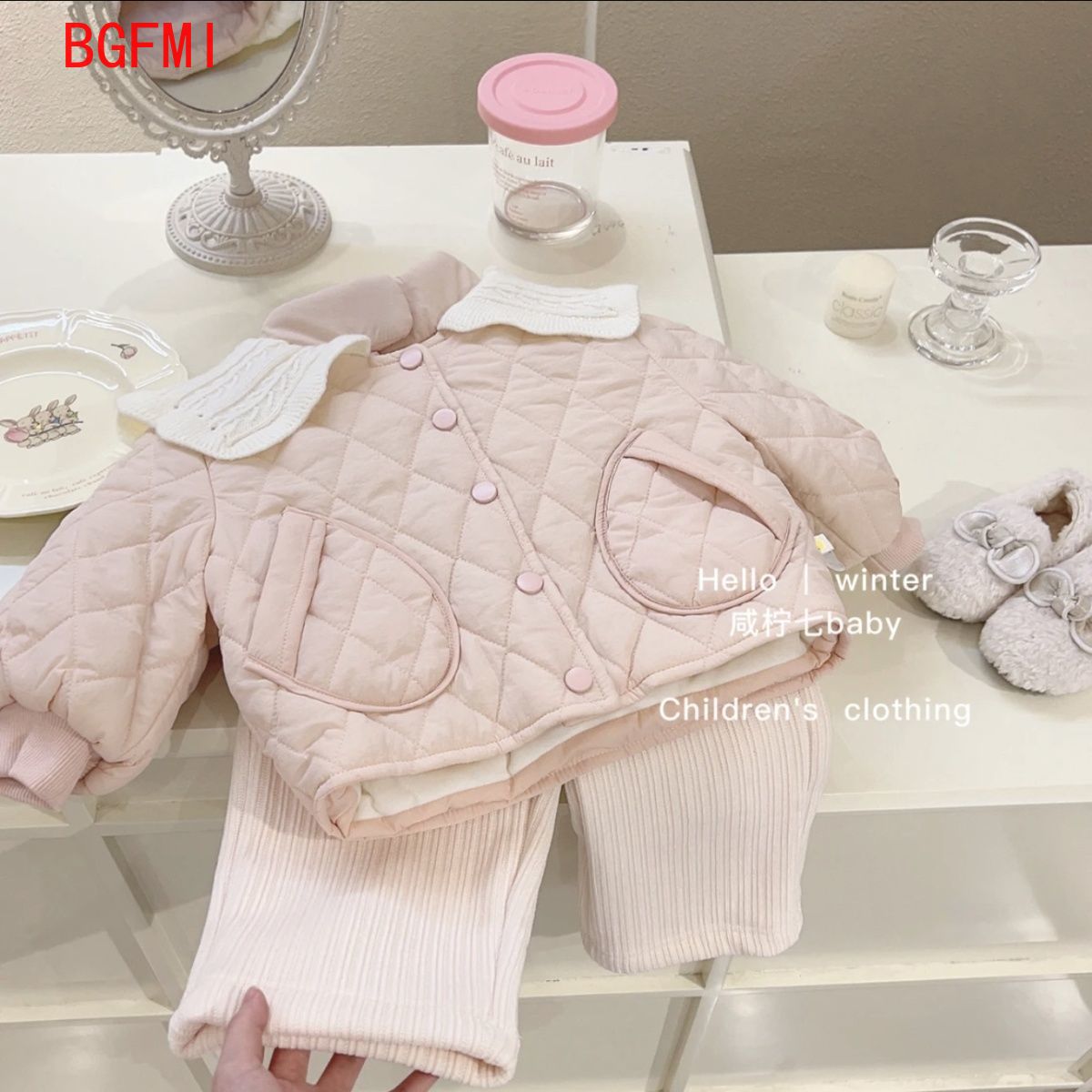 Baby Clothing Quilt - الفتيات الوردي المخملية معطف القطن الداخلي