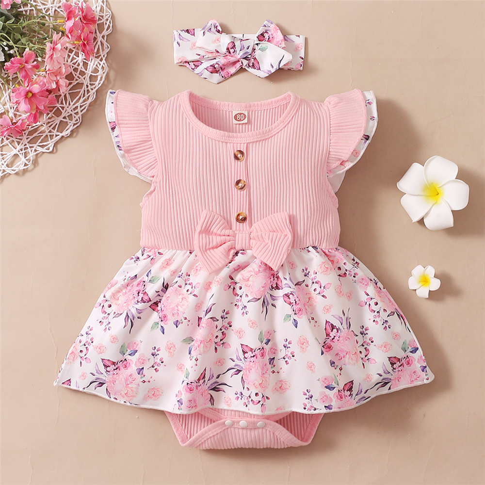 Baby Clothing Online - 0-18 أشهر طفلة الأزهار رومبير فستان